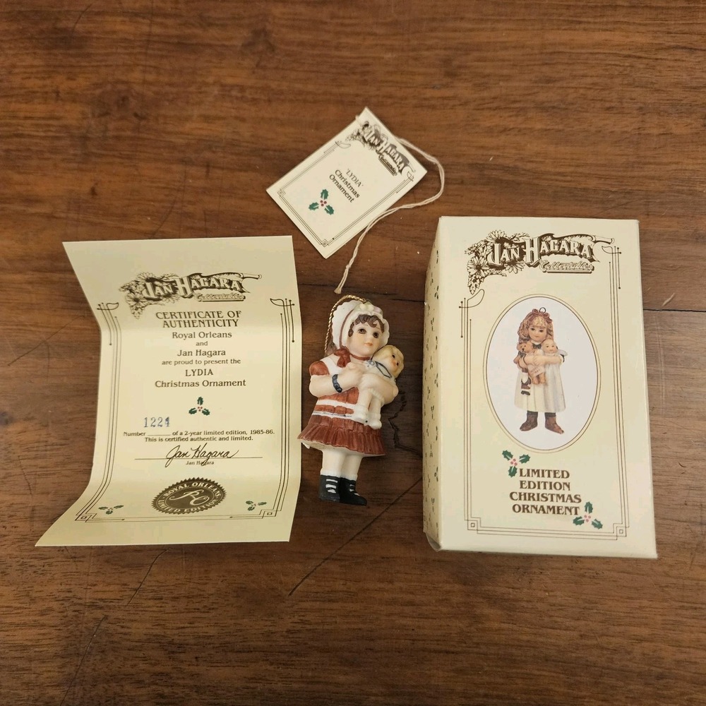Vintage 1980s Limited Edition Jan Hagara Lydia Christmas Ornament Orig Box COA